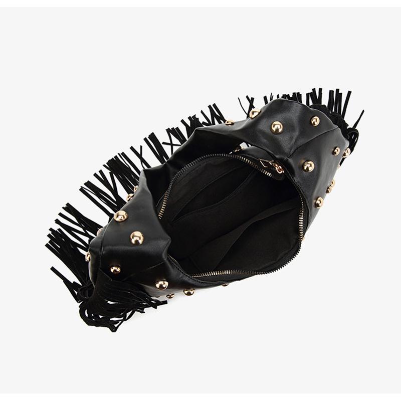 Yogodlns Fashion Personality Women's Underarm Bag Retro Leather Texture Tassel Rivet Bag Versatile Simple Trend Shoulder Bag