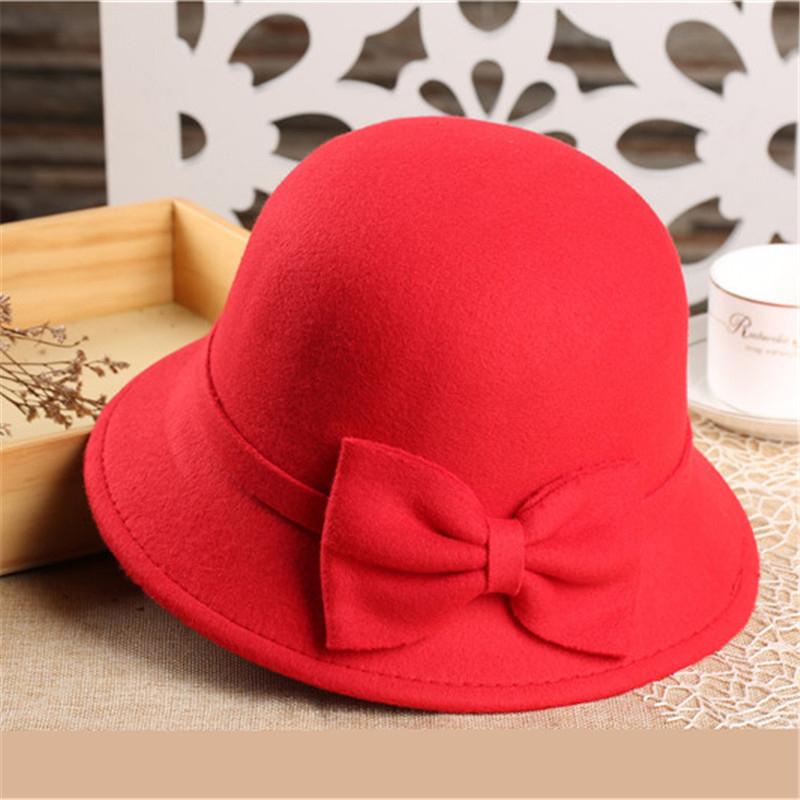 

New Temperament Wool For Women Girls Wool French Elegant Fedora Hats Women Autumn Winter Vintage Hat With Wide Brim PH29 M (56-58CM) красный
