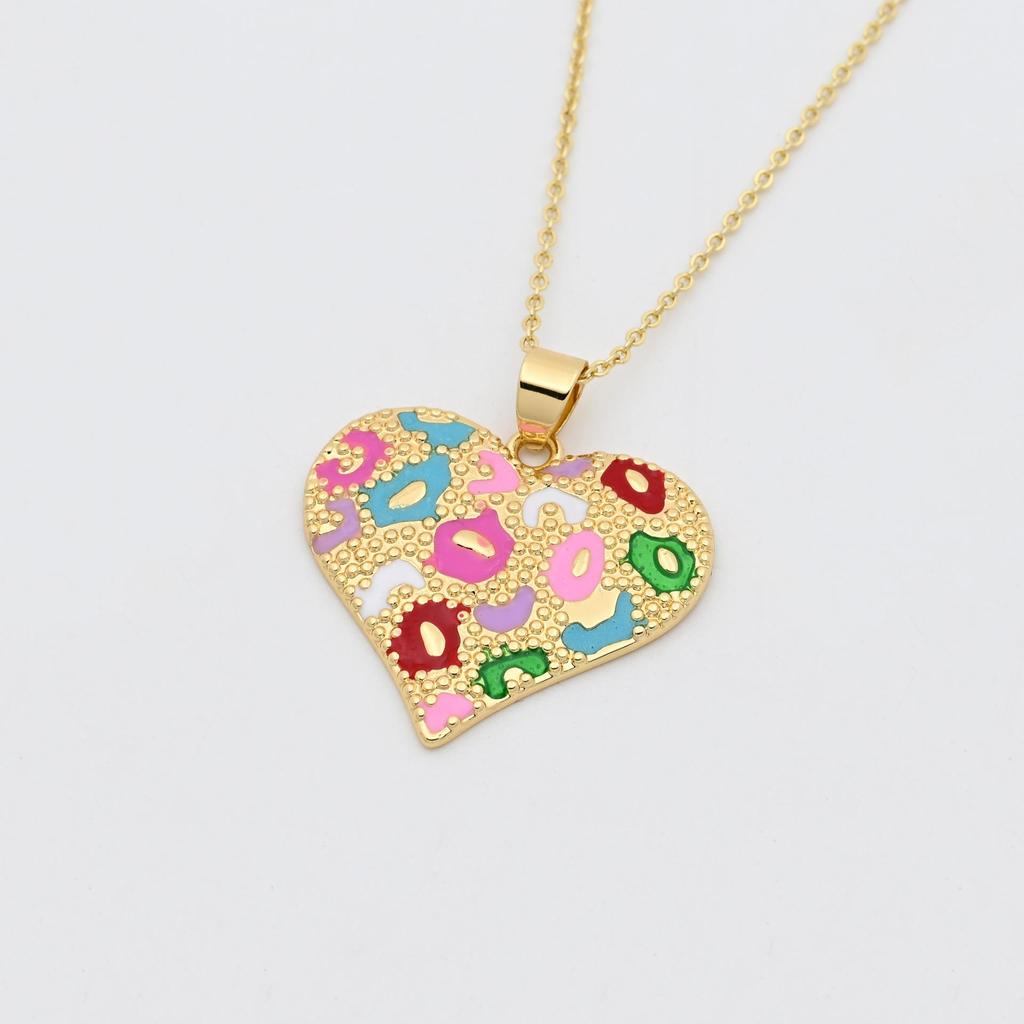 Collar con Colgante de Corazón de Esmalte de Cobre Bohemio para Mujer