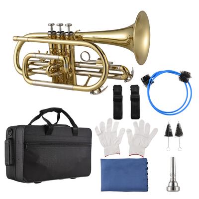 Cornet Bb Instrument de alamă Vopsea de suprafață Tratament cu aur Cornet profesional din alamă cu transport