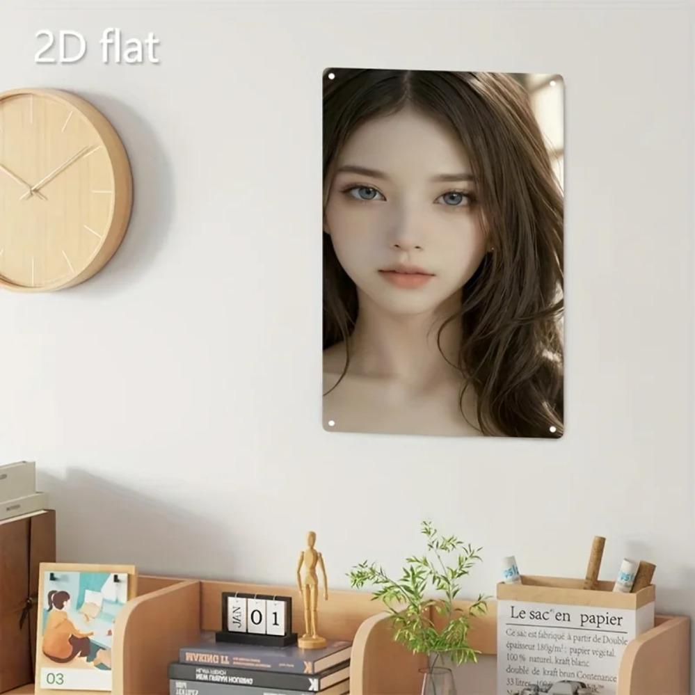 Korean Art Metal Sign - Asian Woman Face Portrait Iron Wall Decor for Home Bar Cafe, Durable 2D Flat Poster