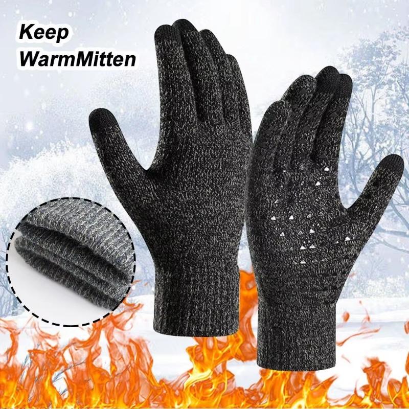 3sets Women Men Warm Winter Touch Screen Gloves Cold Warm Wool Knitted Gloves Wool Full Finger Outdoor Cycling Driving Glove