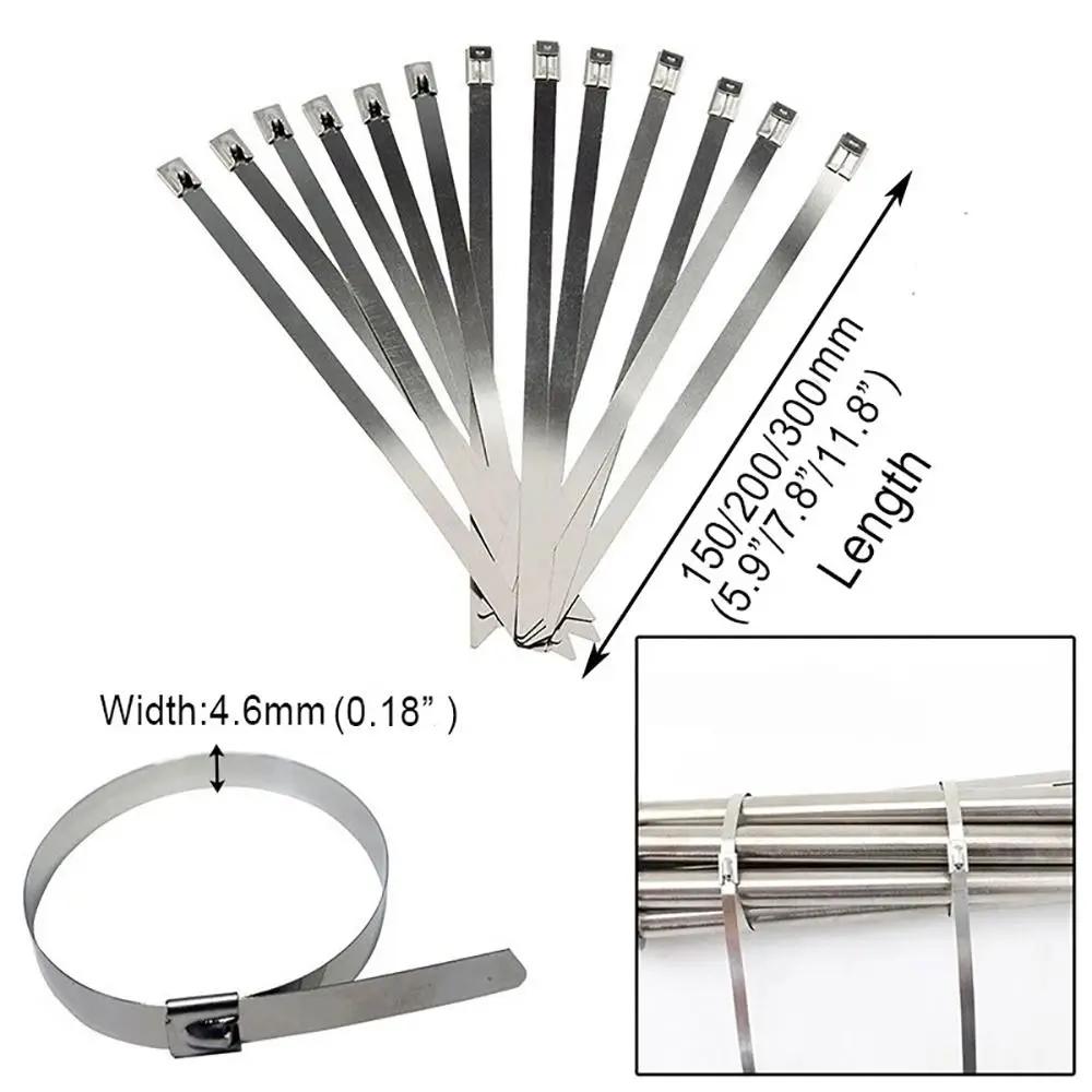 20Pcs New 4.6mm 304 Stainless Steel Cable Ties Heavy Duty Exhaust Wrap Cable Zip Tie Metal Multi-Purpose Locking Ties