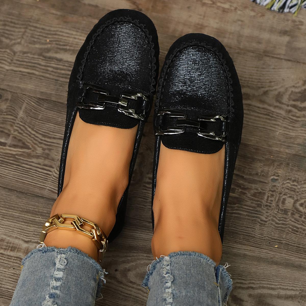 

Amazon горячая распродажа женские туфли-лодочки на цепочке большого размера 2025 лето и осень новые на плоской подошве с круглым носком модные повседневные туфли 41