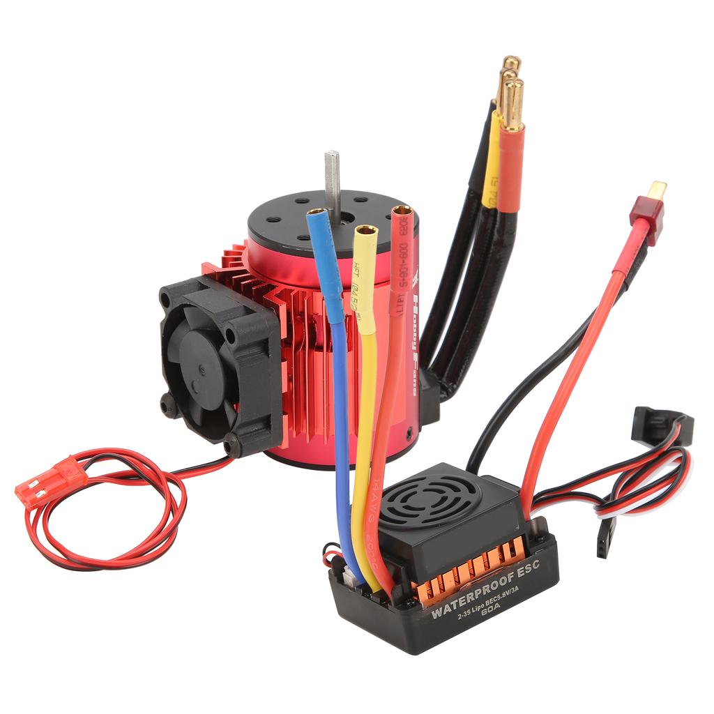 3650 3100KV Brushless Motor with Heat Sink and 60A Waterproof Electronic Speed Controller Set for 1/10 RC Car