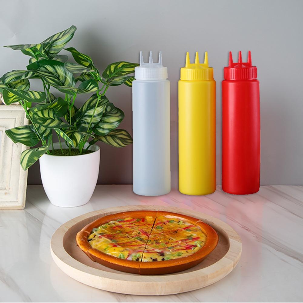 Plastic Squeezing Sauce bottle 3 Nozzles Jam Container New Squeeze Bottles