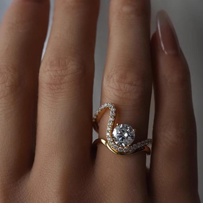 Wave Modern Retro Design Geometric Zirconia Ring Adjustable For Fashionforward Women