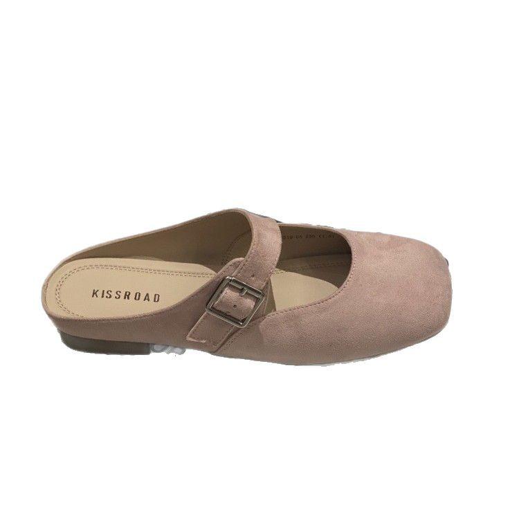 With skirt flat-bottomed half-slippers, children wear 5 spring and summer one-pedal square head shallow mouth belt buckle soft leather ladyshoes