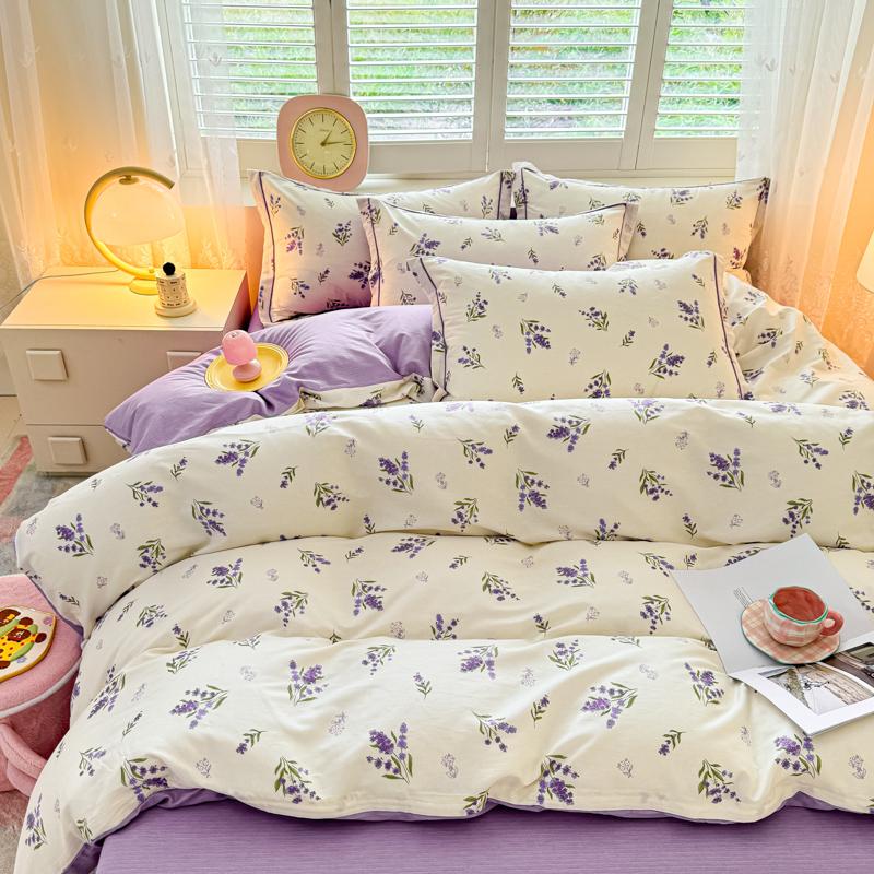 100% Cotton Lavender Print Duvet Cover Set 3-Piece (1 Duvet + 2 Pillowcases) - Breathable & Fade-Resistant, Bedding Set