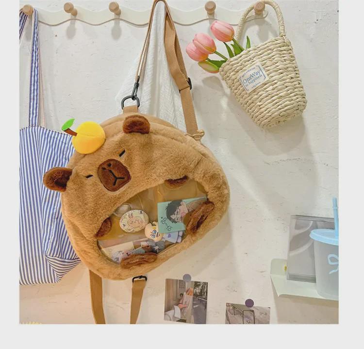 Cute Capybara Cartoon Plush Backpack - Soft, Small, and Perfect for Light Travel