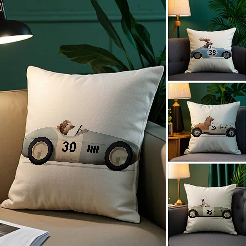 Funny Cartoon Animals Car Art Pillow Case Comfort Sofa Bed Silky Elegant Invisible Zipper Decorative Cushion Cover