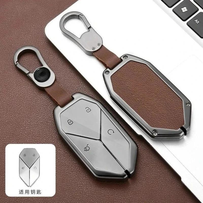 Zinc Alloy Leather Car Key Case Cover Shell Fob For Byd Formula Leopard Super 5 Super 8 Super 3 9 Protection Holder Accessories