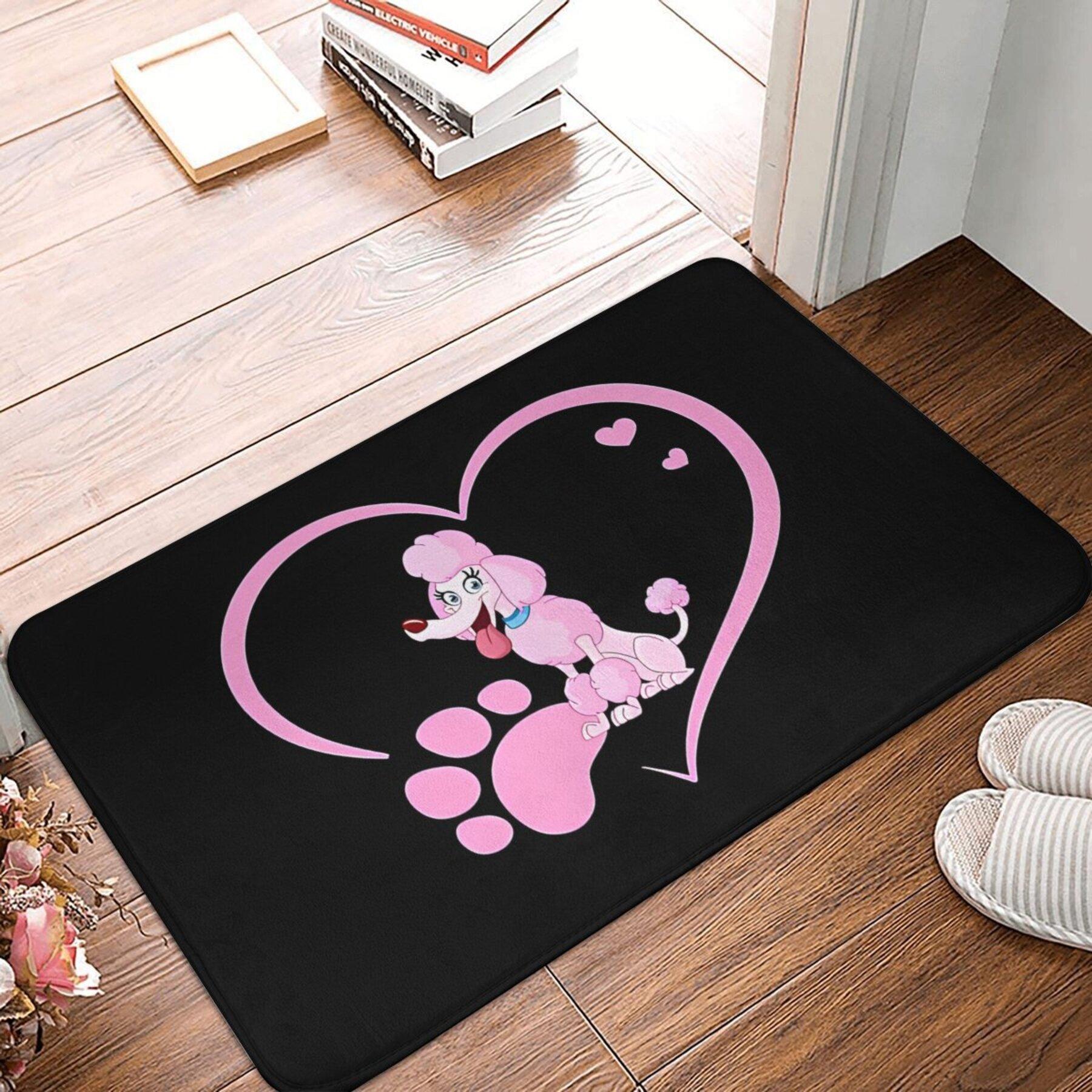 

Cute Pink Poodle in Heart Design Doormat, Machine Washable Polyester Floor Rug for Entryway Living Room Home Decor 40x60cm