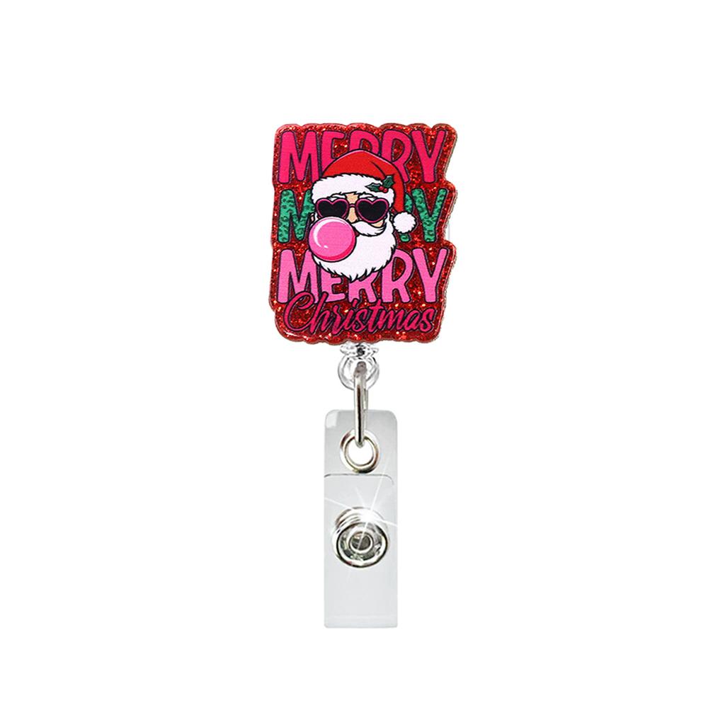 Christmas Badge Holder Sturdy Glitter Acrylic Badge Reel Pink Santa Badge Holder Funny For Hospitals Office Exhibitions