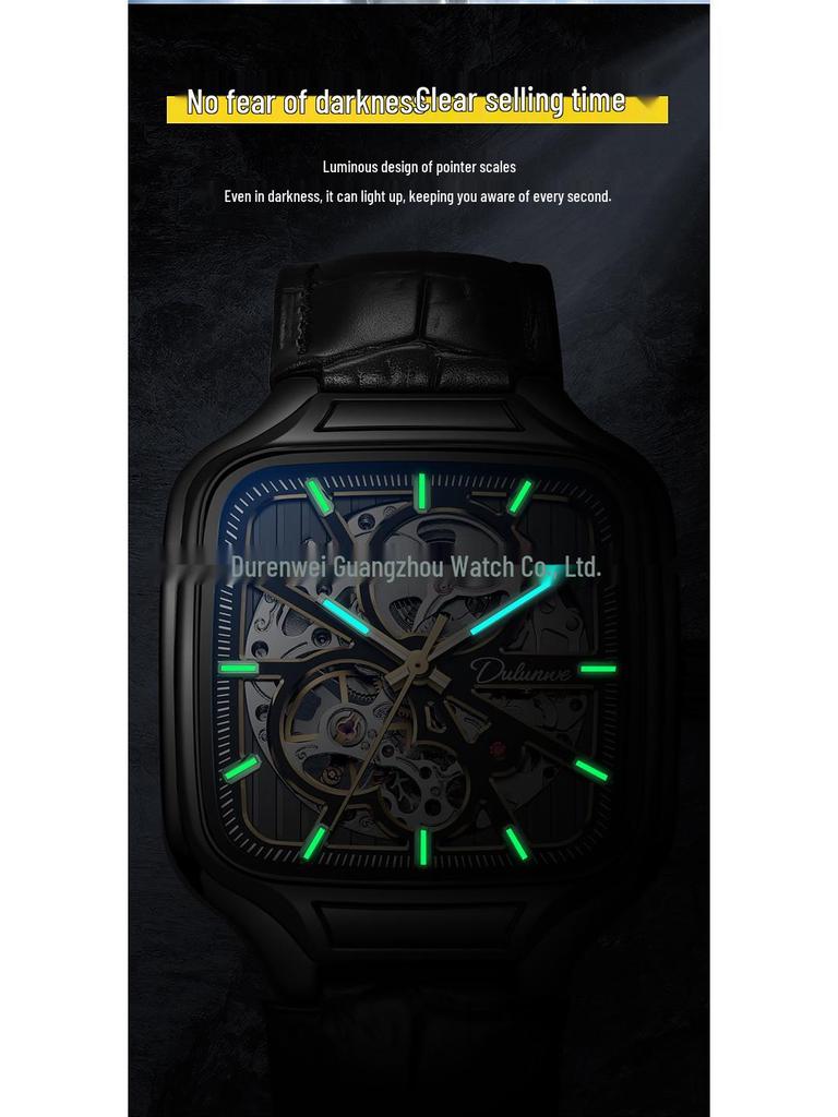 Durham Wei Men's High-End Automatic Mechanical Watch: Waterproof, Luminous, Hollow Design.