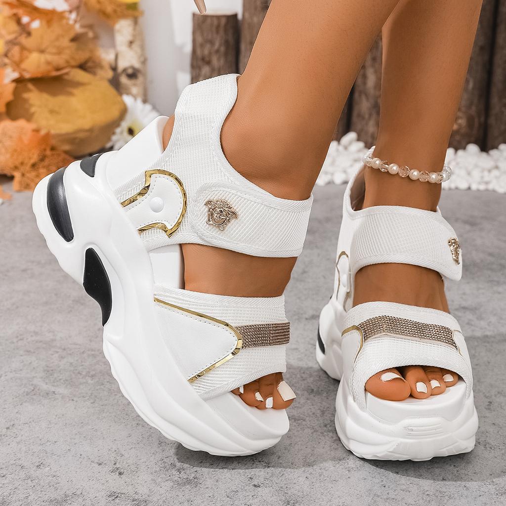 Thick-soled large-size sandals New European and American thick-soled muffin Velcro casual sandals