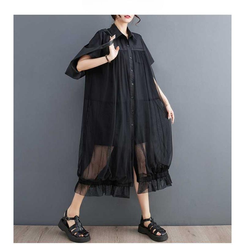 Ladies' Fashion Mesh Splicing Shirt Skirt Loose Casual Dress
