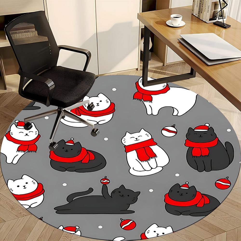 1pc Christmas Cats Office Round Area Rug, Under Office Chairs Bedroom Living Room Home Decor, Room Deco, Available in Various Sizes