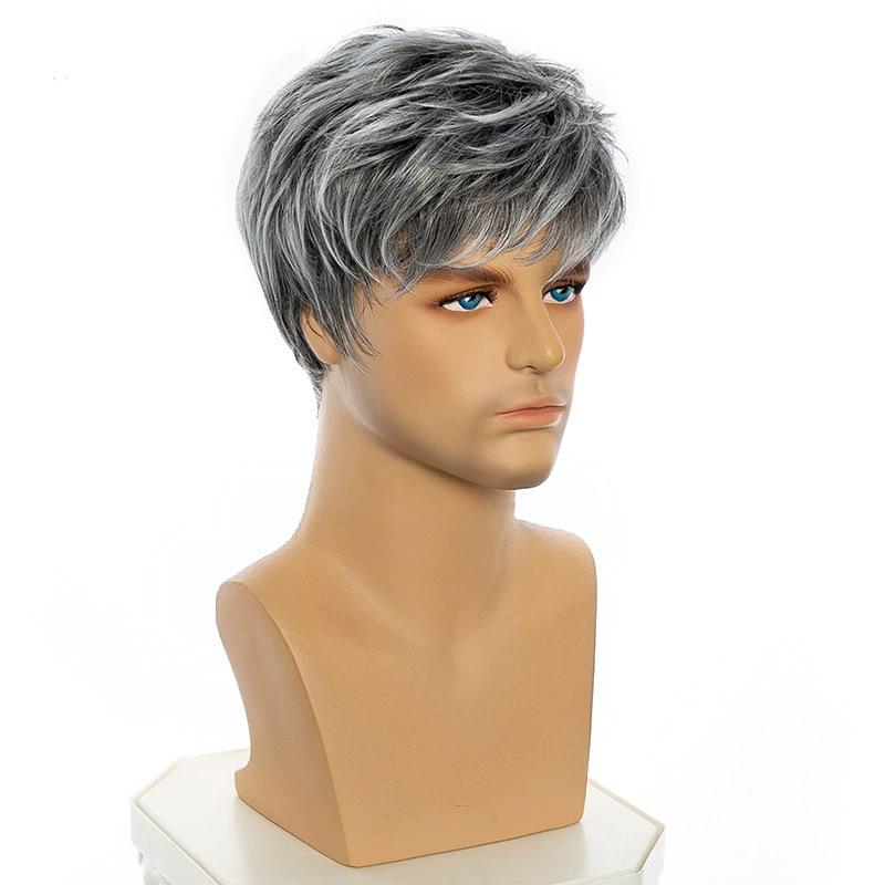 Men's Fashion Textured Straight Wig, Gradient Grey High-Temperature Fiber Hairpiece