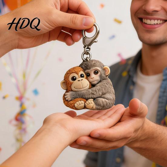 Lightweight Decorative Charm Little Monkey Pocket Hug Token Cute Holding Plush Toy Keychain for Holiday Parties with Card Inspirational Keepsake