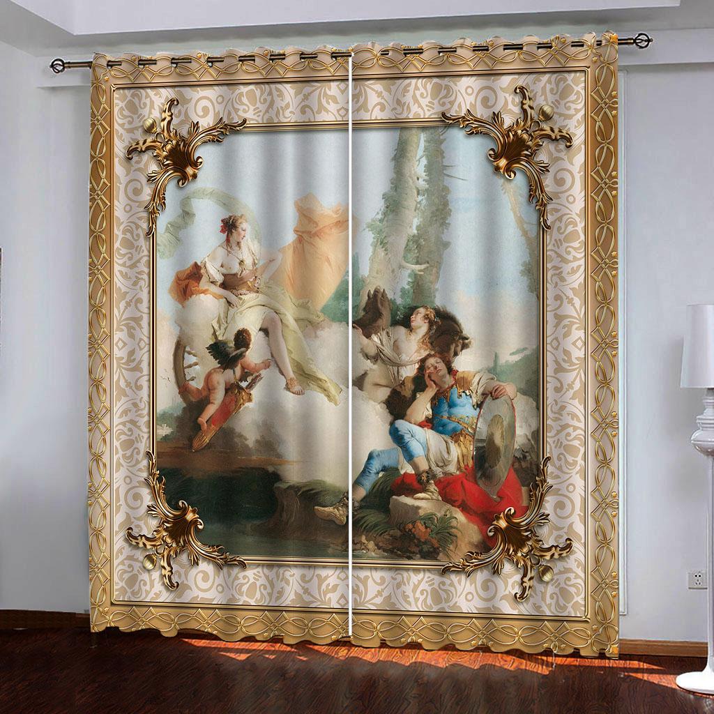 

European Classical High-end Gold Thin Fabric Darkening Window Blinds Curtain Sets KidsBedroom Living Living Space Kitchen Doors Home Decor W50 X H130(CM)X2&Hook