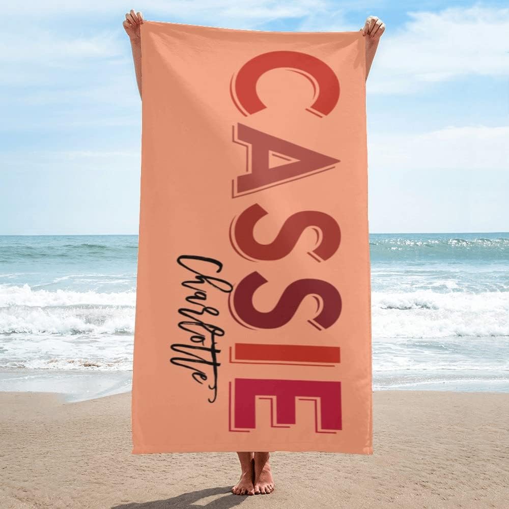 Personalized Beach Towel Custom Name Beach Towel Soft Absorbent Customized Bath Towel for Kids Adults Couples Friends Bridesmaid