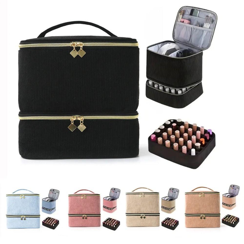 Double Layer Nail Polish Organizer Bag 30 Grids Large Capacity Essential Oil Storage Bag Handheld Makeup Bag for Nail Lovers