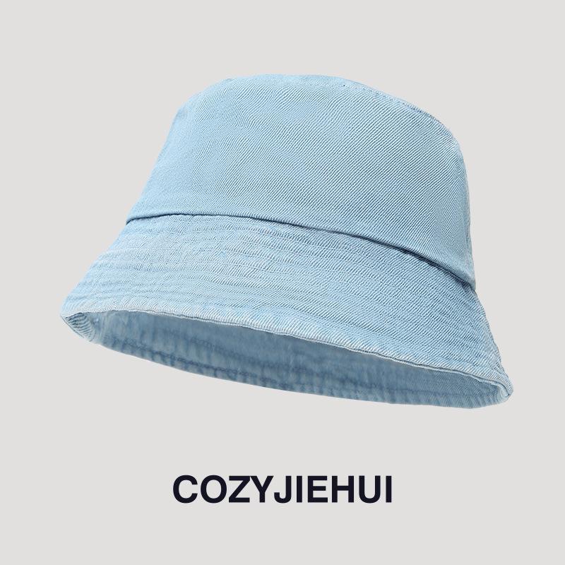 

Solid color denim bucket hat Japanese retro versatile little girl basin hat summer thin plain sun hat aqua синього кольору