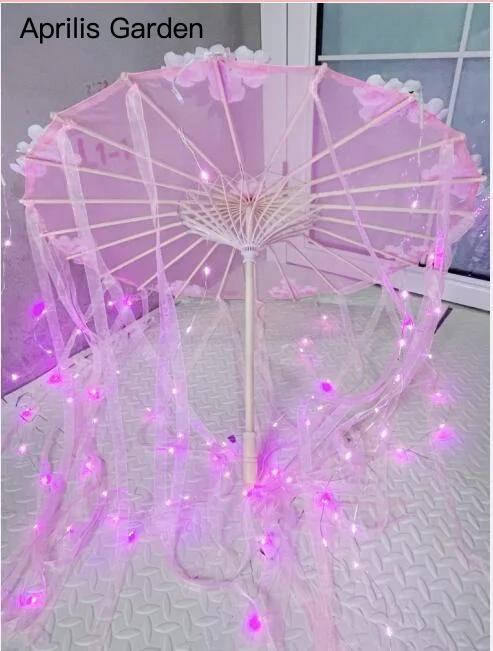 LED Yarn Silk Cloth Lace Decorative Umbrella Beach Parasol Princess Chinese Japan Umbrella Drama Craft Umbrella Cosplay