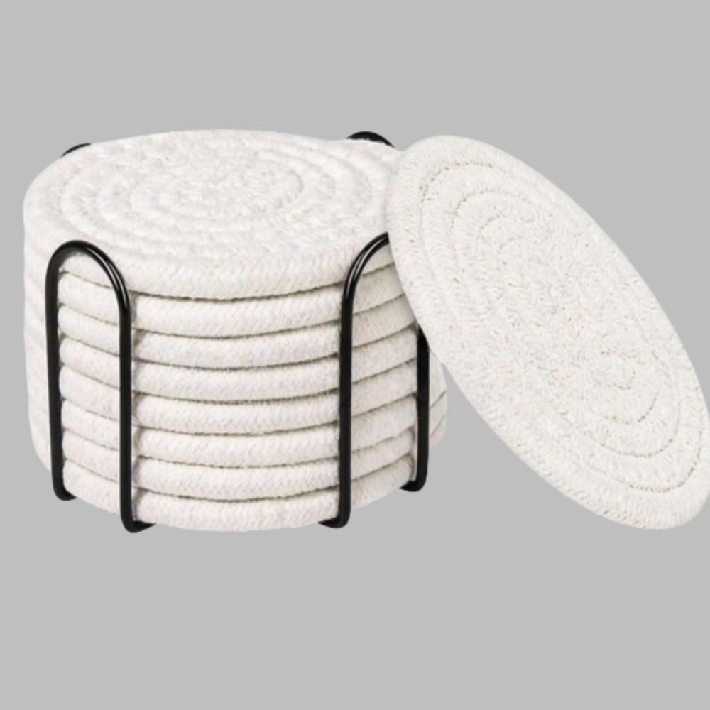 8pcs Handwoven Coasters Made of Cotton Absorbent and Heat-resistant Solid Color Nordic Style Coaster for Home Decoration