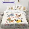 Custom Name,Cute Cartoon Cat Pattern Bedding Home Decoration Birthday Gift ( 1 duvet cover + 2 pillowcase, without core),fan merchandise.