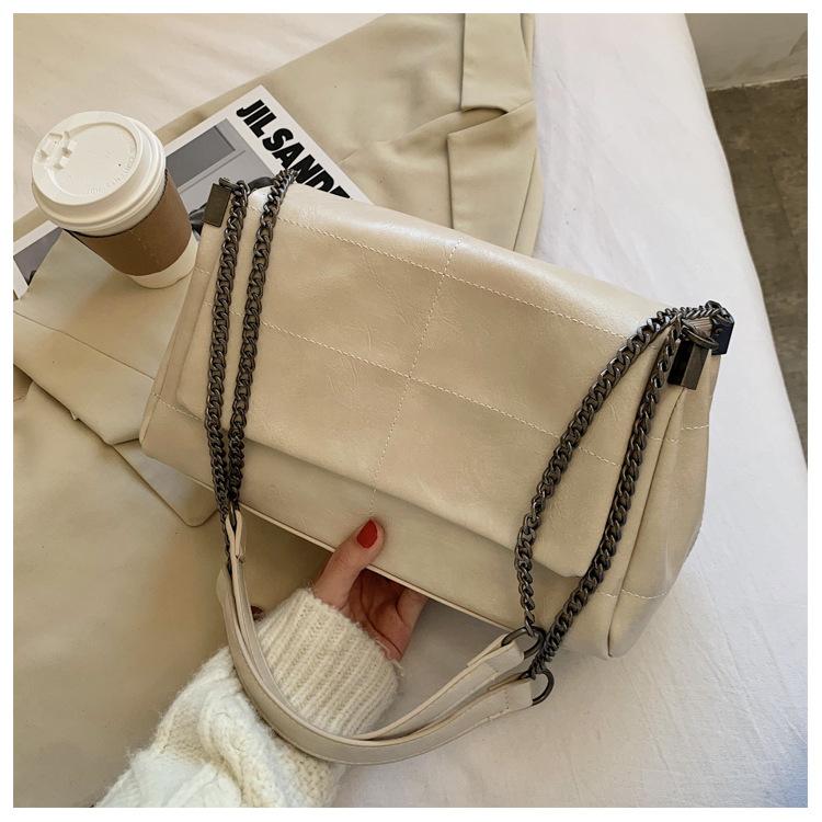 

2025 textured large-capacity bag women s trend new retro chain bag simple shoulder messenger bag portable бежевый