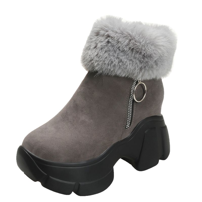 

Women s Ankle Boots Rome Casual Boots Women Round Toe High Heels Platform Side Zip Warm Shoes Women Fur Casual Short Botines 40 серый