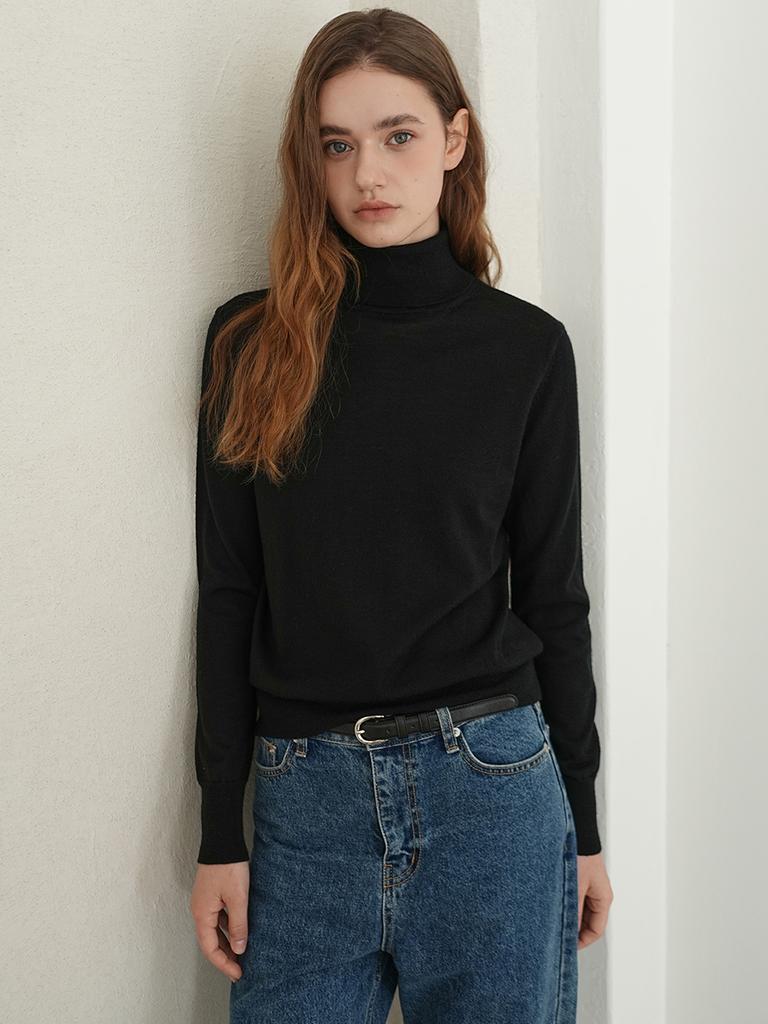 PAUL&ALICE [100% Wool] Wool Turtleneck Knit / Black