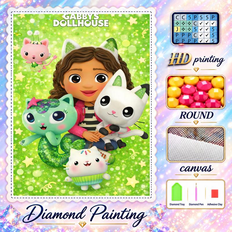 Gabby's Puppenhaus Diamond Painting Kit 5D Vollbohrer DIY Diamantmosaik Wandkunst Heimdekoration