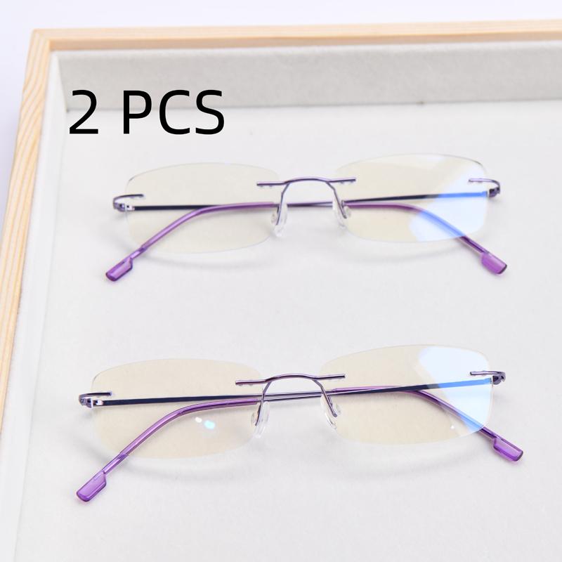 2Pcs Suit Retro Frameless Ultra Light Women Men Reading Glasses Blocking Blue Light Computer Presbyopia Eyewear Eyeglasses +1.0.