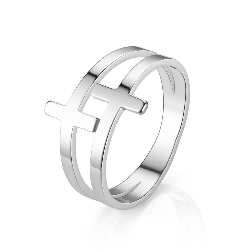 European & American Creative Hollow Double-Layer Cross Ring for Couples
