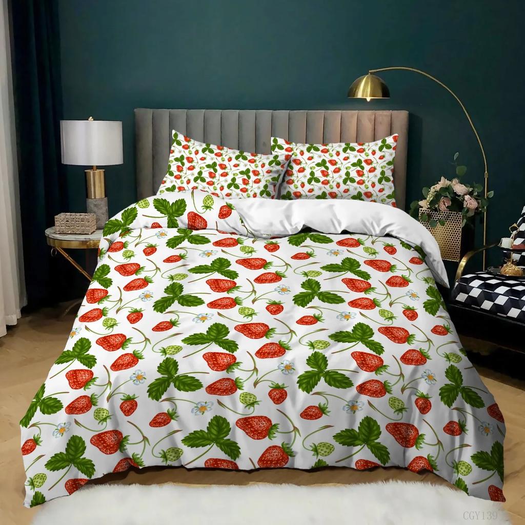 Strawbery Soft Duvet Cover Kawai Strawbery Beding Set for Children Kids Young Boys Young Girls Lovely Swet Fruits Theme Warm Comforter Cover Twin Quen