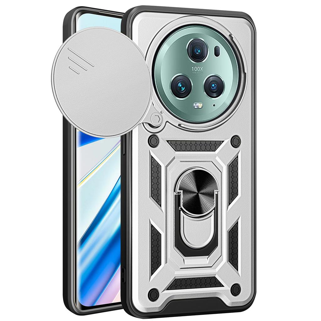 For Honor Magic5 Pro Case with Slide Camera Lid PC+TPU Kickstand Phone Cover