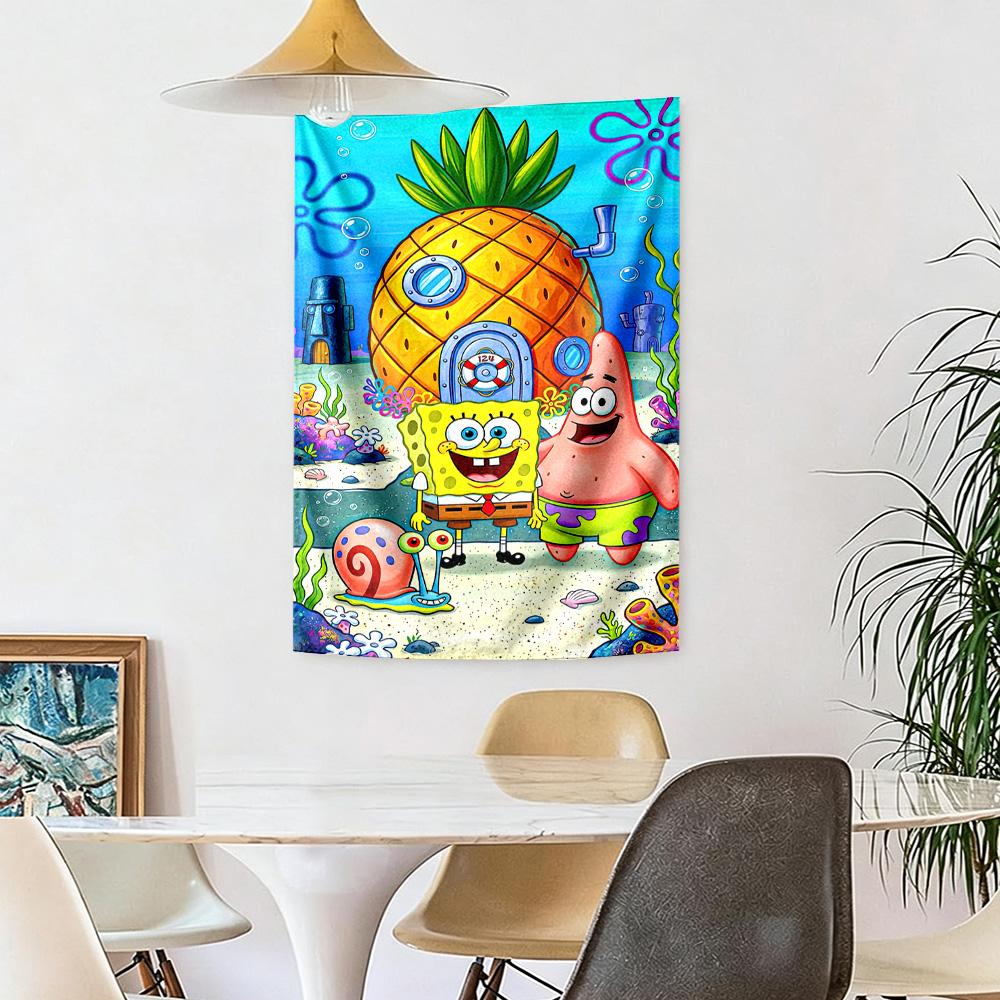 Spongebob Squarepants Wall Decor Tapestry Art For Pet Memorial Birthdaywedding Party Backdrop Family Gift