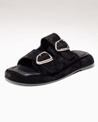 278132 36 Double Buckle Slippers Black Suede