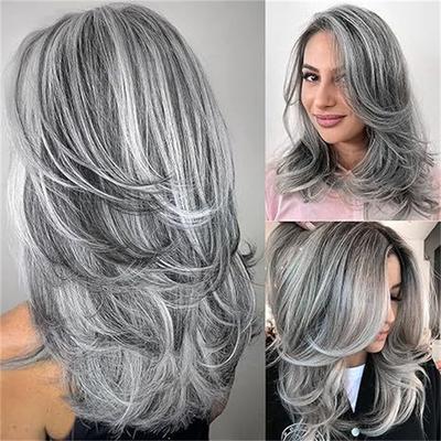 Long Curly Synthetic Wigs for Women Grey Natural Hair Wig Female Cosplay Sexy Halloween Costume Wig Gifts Elder Wig