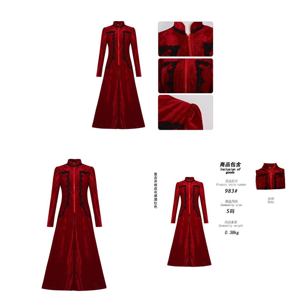 Medieval Vintage Style Cosplay Dress With Ruffled Hem And Long Sleeves For Game Anime Role Play