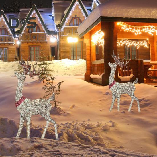 Christmas Lighted Reindeer Decorations Glowing Plastic Deer Ornaments with LED Lights for Indoor Outdoor Holiday Display