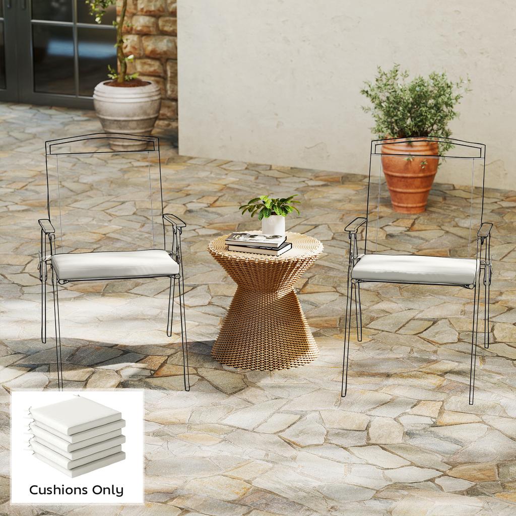 Set of 6 Outdoor Seat Cushions with Machine Washable Cover, Water Repellent Seat Cushions Cream White
