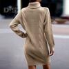 Women Autumn Winter Knitting Dress Turtleneck Long Sleeve Twist Texture Pullover Mini Dress Solid Color Thickened Warm Loose Dress