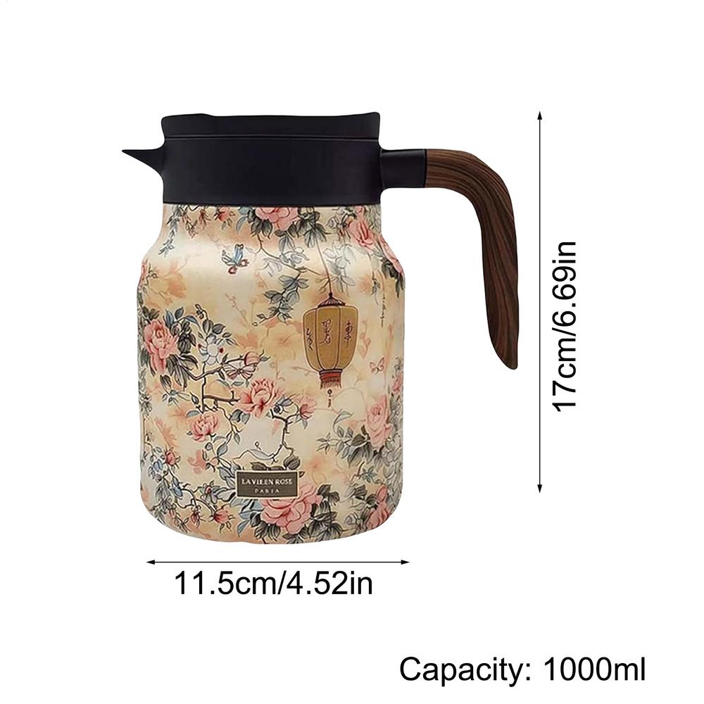 Vintage Floral Pattern Tea Thermos Stainless Steel Tea Kettle Tea Separation Thermal Insulation Pot Built In Infuser for Home