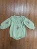 Baby Girl Spring Autumn Long Sleeve Ruffle Neck Knit Romper with Embroidery