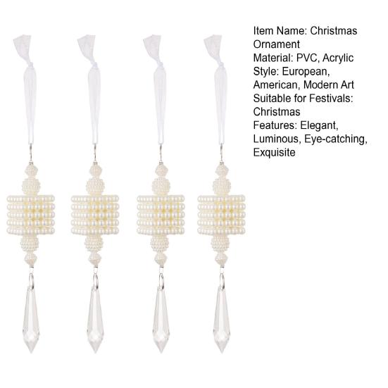 Faux Pearl Christmas Tree Ornaments Winter Faux Pearl Beaded Christmas Hanging Decoration with Faux Crystal Drop Pendant for Wedding Holiday Decor