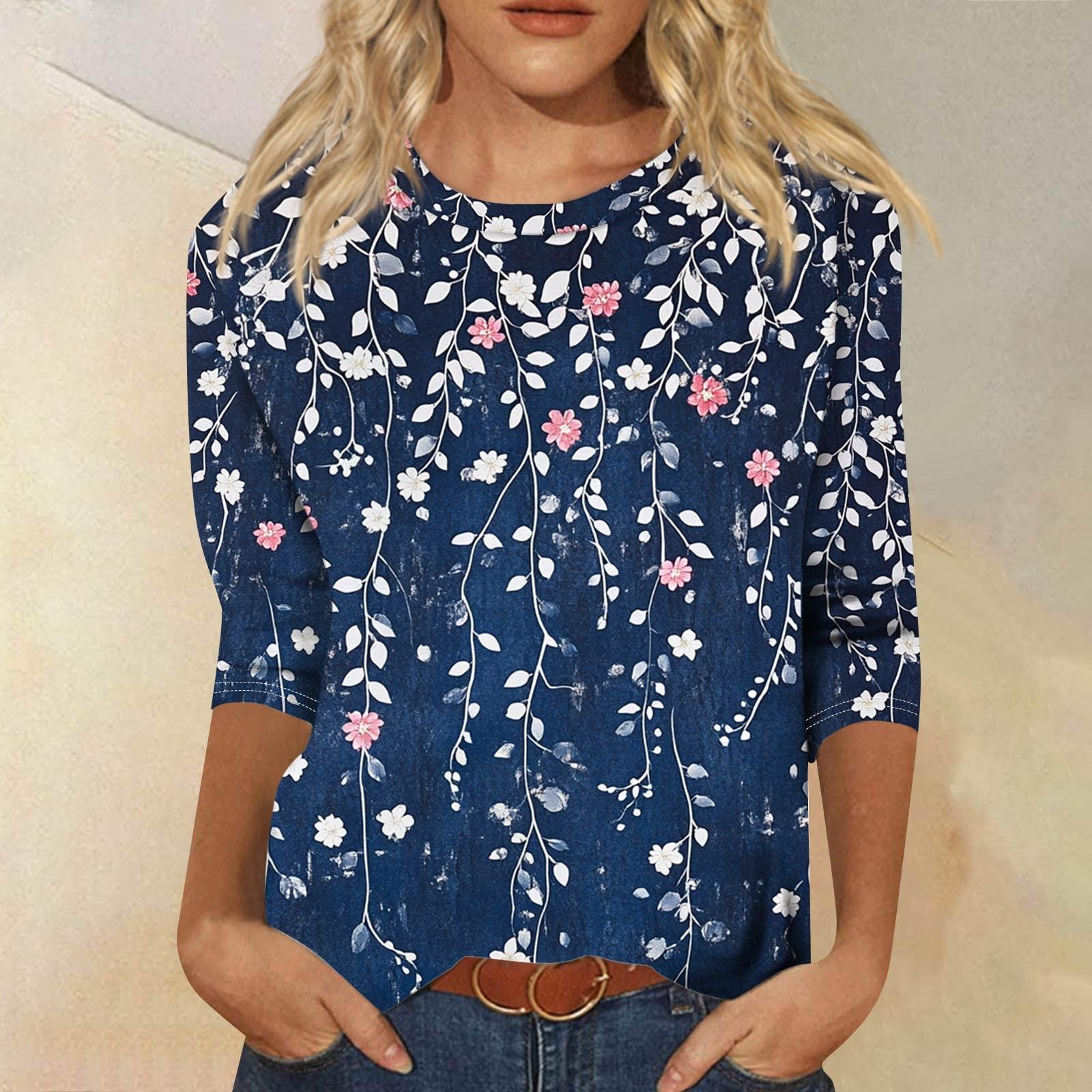 

Женская модная повседневная свободная футболка с круглым вырезом и рукавами 3/4 с принтом, женский топ XXL